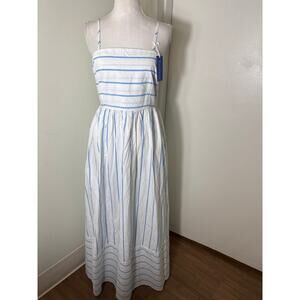 NWT Chou Yatou White Blue Stripe Cotton Maxi Dress Sz M